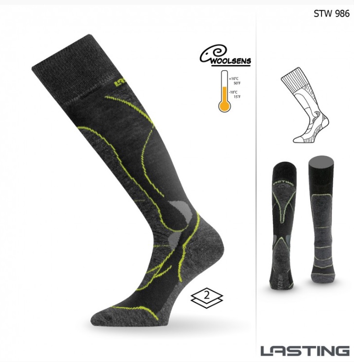 Lasting STW lyžařské podkolenky merino černé M