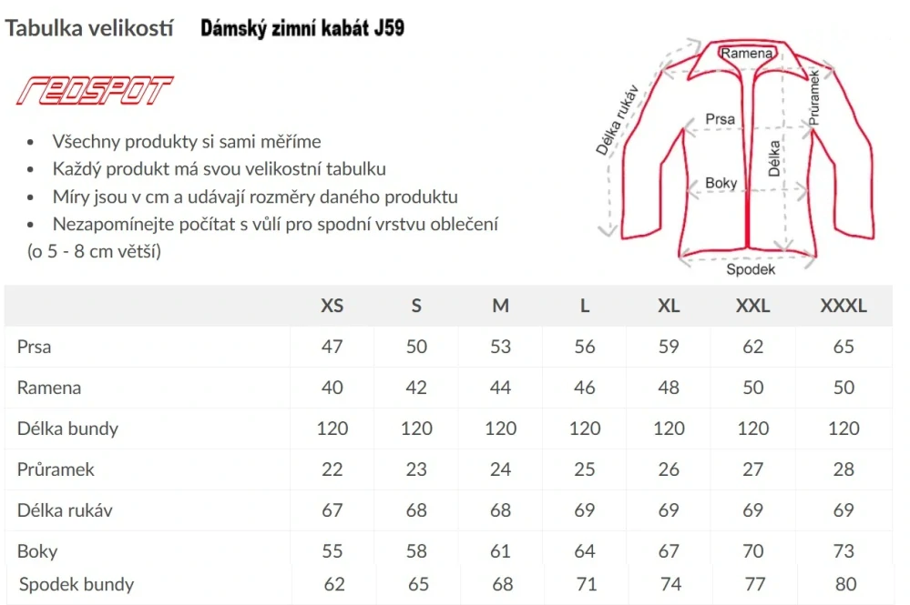 Redspot dlouhý dámský zimní kabát J59 červený M